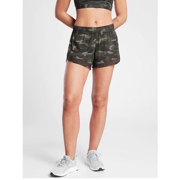 Athleta Mesh Racer Run Short 4" Olive Camo Lux XS - Picture 2 of 4